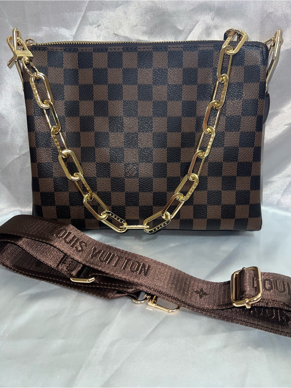 Inspired brown Damier Ebene Canvas Crossbody with Gold Chain